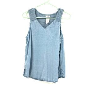 Joie Size Medium‎ Blouse Blue Sleeveless Ruched Elastic Flare Cottagecore Casual
